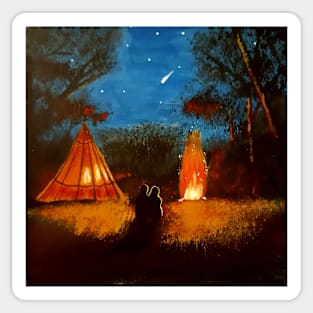 Campfire with shooting star sky - Romantic Sticker